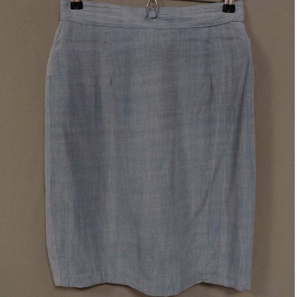 le chateau Linen Blue Pencil Skirt Solid Linen Blend Women Size 7